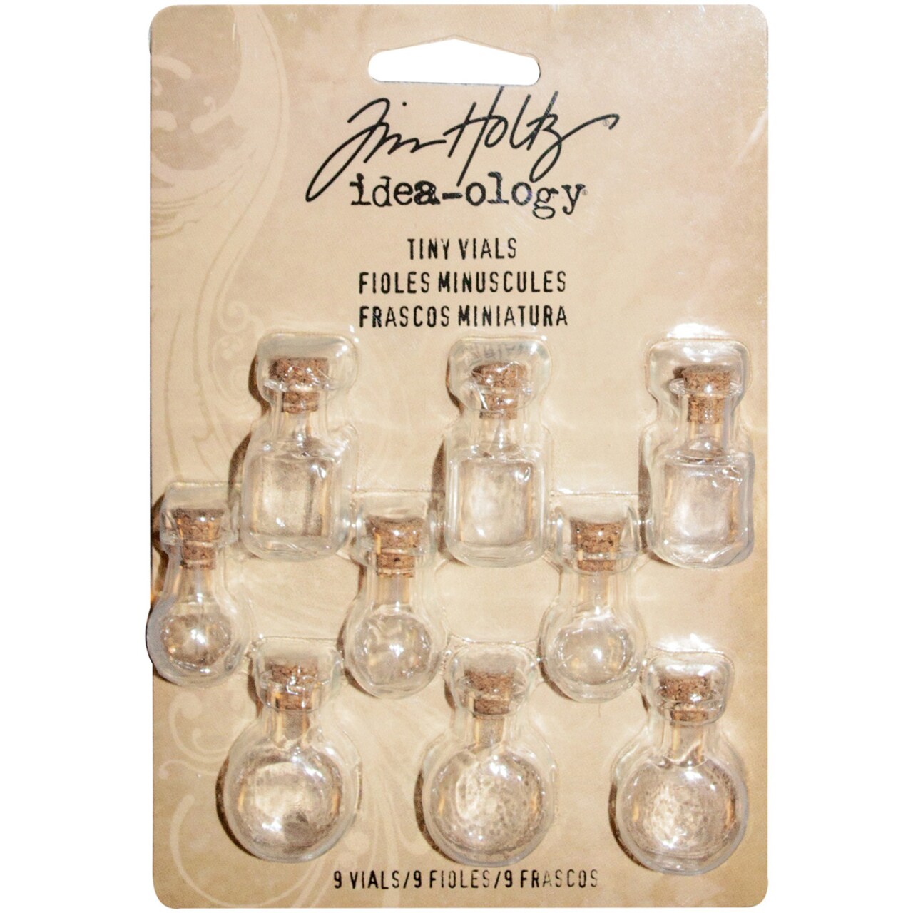 Idea-Ology Tiny Corked Glass Vials 9/Pkg-Assorted Clear Shapes 1"X.25"